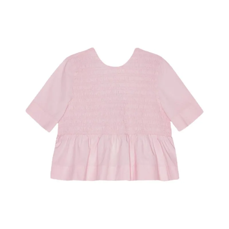 GANNI Smocked-panelling Poplin Blouse-0