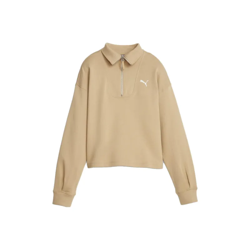PUMA HER Women's High-Neck Half-Zip Sweatshirt Jacket Women's Sand Dune-0