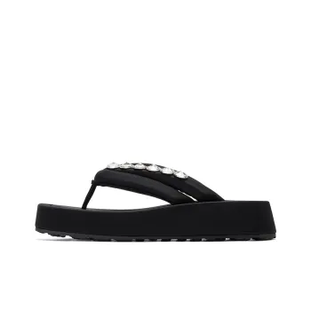 GG CC Abrasion Resistant Slip Resistant Rhinestone Outerwear Flip Flops Women's Black