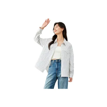 VIMLY Shirt Women's White Base With Blue Stripes