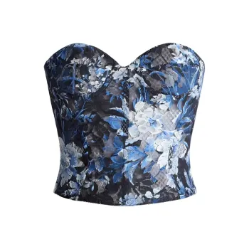 Polo Ralph Lauren June Floral Lace Strapless Blouse Strapless Top Women's Dark Blue