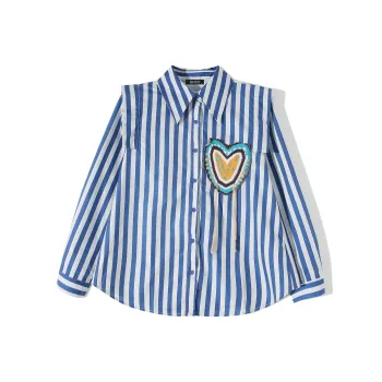 AHDO Shirts Women's Stripe Blue White
