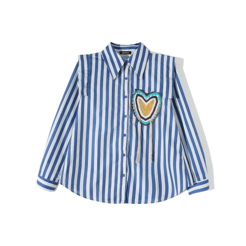 AHDO Shirts Women's Stripe Blue White-0