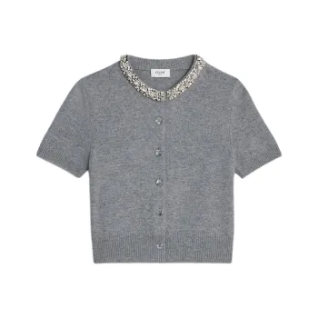 CELINE Embroidered Cropped Cardigan In Cashmere
