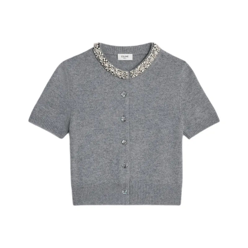 CELINE Embroidered Cropped Cardigan In Cashmere-0