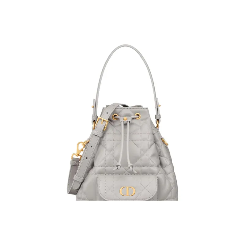 DIOR Caro Sheepskin With Calfskin Bucket Bag, Shoulder Bag, Crossbody Bag, Handbag Small Size Women's Gray-5