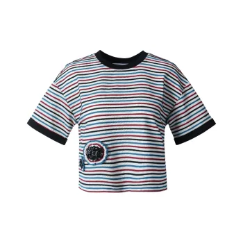 Valeria Obbaco T Shirts Women's Red Blue Stripes