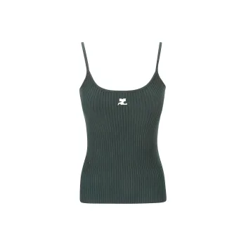 COURREGES Logo Embroidered Ribbed Sleeveless Top