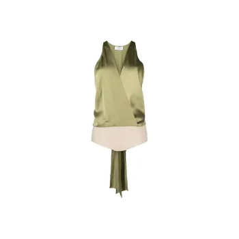 Blumarine Plunging V-Neck Open Back Satin Bodysuit