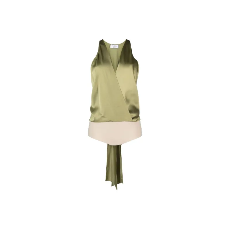 Blumarine Plunging V-Neck Open Back Satin Bodysuit-0