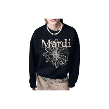 MARDI MERCREDI FW24 SWEATSHIRT FLOWERMARDI NEEDLEWORK BLACK BEIGE Sweatshirt Korean Style Women's Black Beige