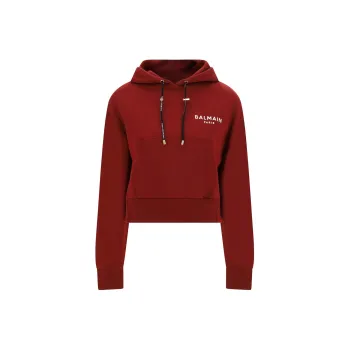 BALMAIN Flocked logo Cropped Hoodie
