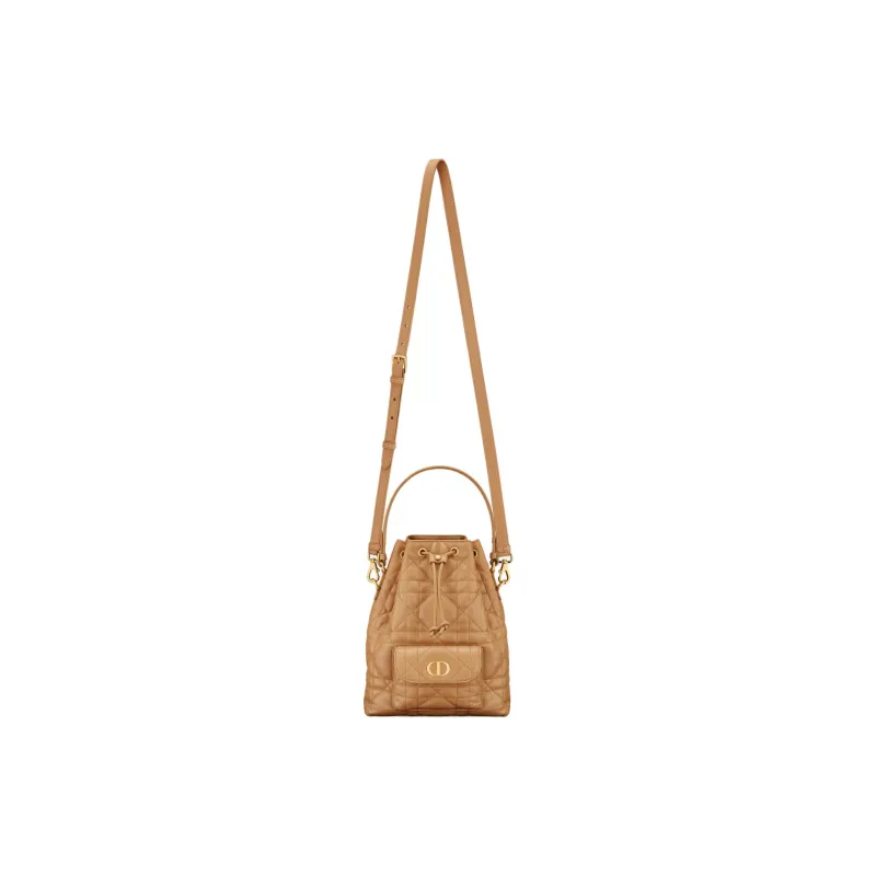 DIOR Caro Sheepskin Bucket Bag, Shoulder Bag, Crossbody Bag, Handbag Small Size Women's Camel-0