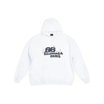 Balenciaga Hand Drawn Bb Icon Large Fit Hoodie White/Black