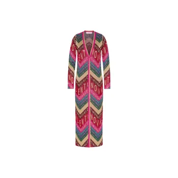 Valentino All Over Logo Patterned V Neck Cardigan