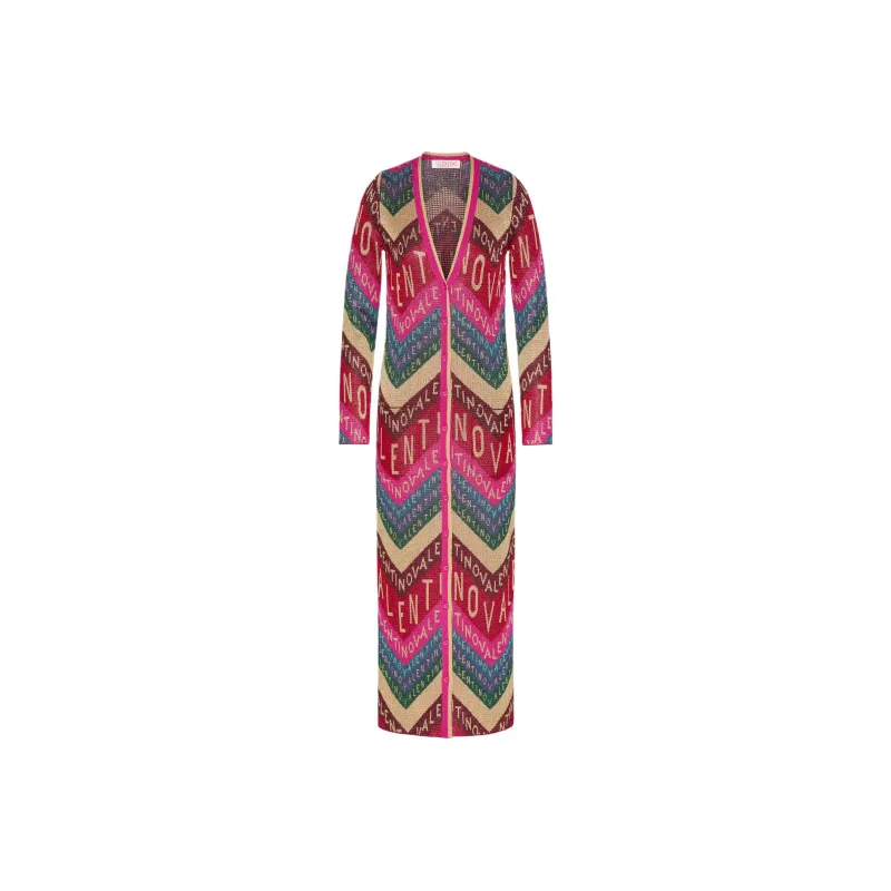 Valentino All Over Logo Patterned V Neck Cardigan-0