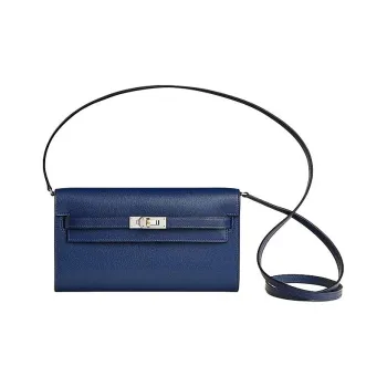 HERMES Kelly To Go Chamkila Goat Skin Wallet Women's 73 Bleu Saphir Sapphire Blue