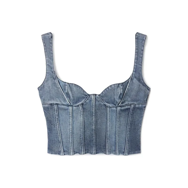 OFF WHITE Bustier Sleeveless Denim Top-0