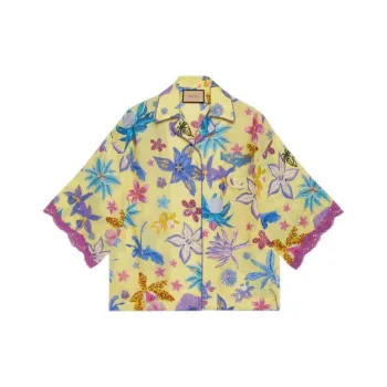 GUCCI Floral Collared Drop Shoulder Top Bright Yellow
