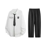 White Gray Plaid Tie Clothing Sets