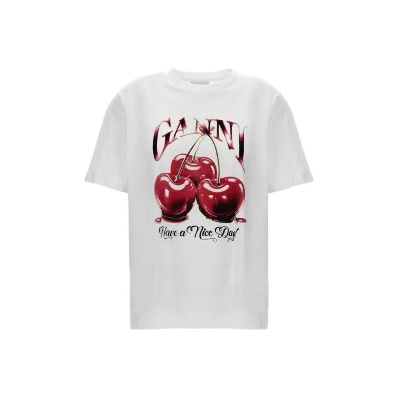 GANNI Cherry Printed Crewneck T Shirt-0