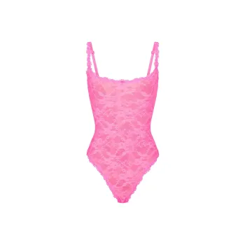 SKIMS STRETCH LACE THONG BODYSUIT Bodysuits Women's SUGAR PINK/Sugar Pink