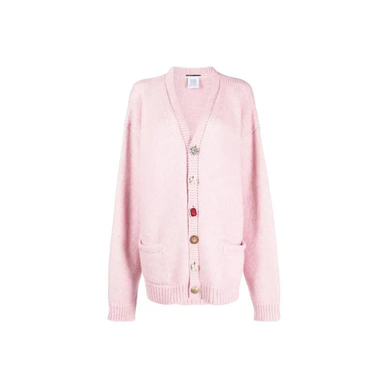 Vetements Crystal-buttons Ribbed-knit Cardigan-0