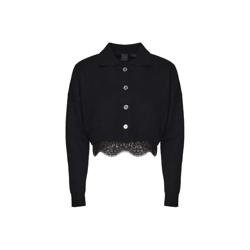 PINKO Lace-Detailed Knitted Polo Jumper-0