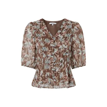 JZ Juzui Chiffon Shirt Women's Brown With Print