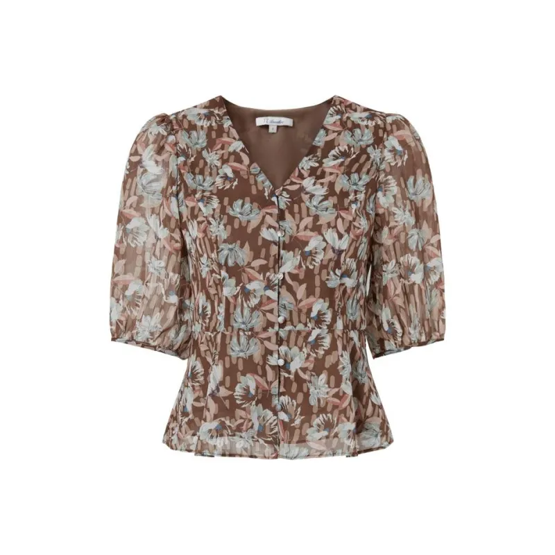 JZ Juzui Chiffon Shirt Women's Brown With Print-0