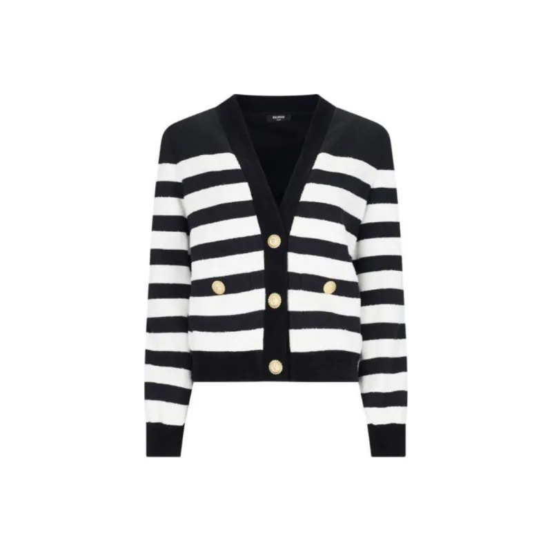 BALMAIN V Neck Striped Cardigan-0