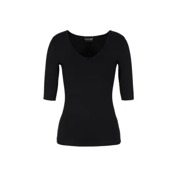 EMPORIO ARMANI Viscose Stretch Jersey V neck Jumper With Three quarter Length Sleeves