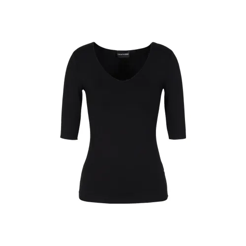 EMPORIO ARMANI Viscose Stretch Jersey V neck Jumper With Three quarter Length Sleeves