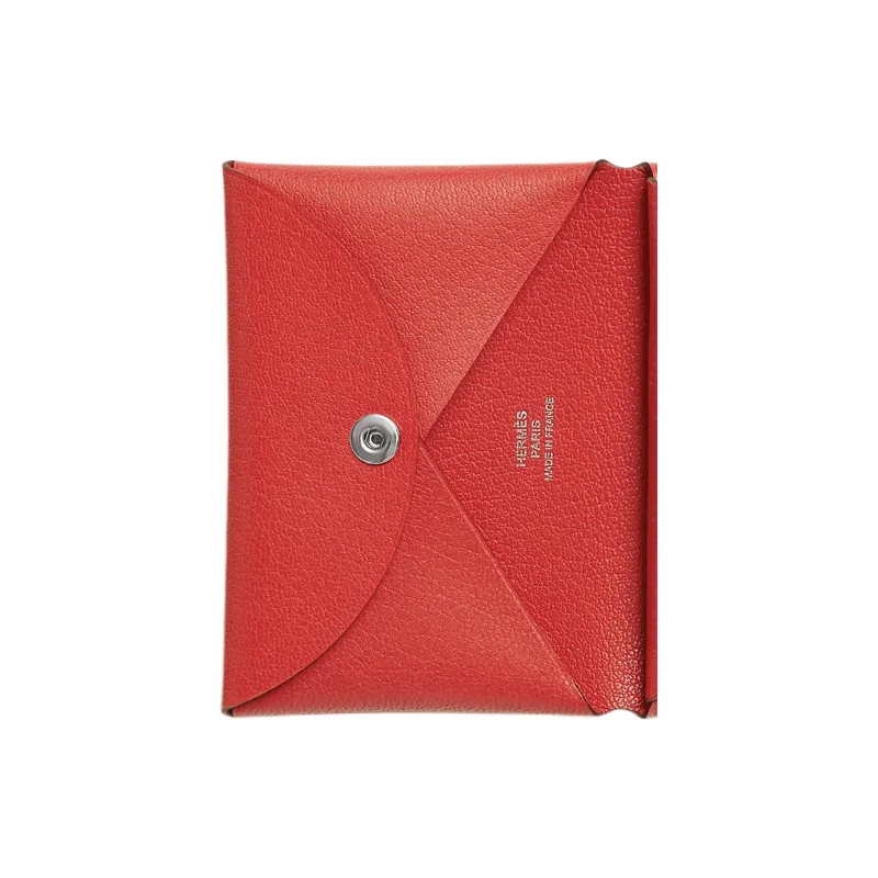 HERMES Calvi Duo Chamkila Goatskin Card Holder Women's 9T Capucine Orange Red-2