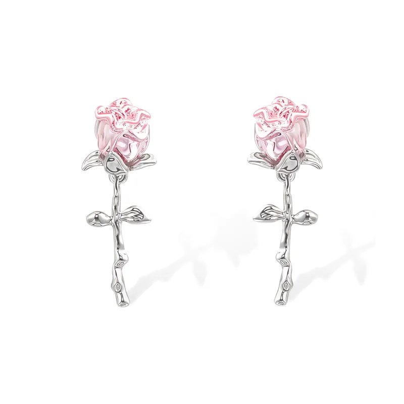 Disney Princess 925 Sterling Silver Stud Earrings Women's Pink-0
