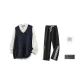 Navy Blue+White Shirt+Black Pants