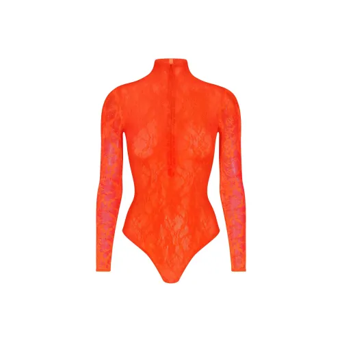 SKIMS STRETCH LACE LINED LONG SLEEVE THONG BODYSUIT Bodysuits Women's Sunset