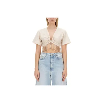Paco Rabanne Ruched Detailed Fringed Cropped Top