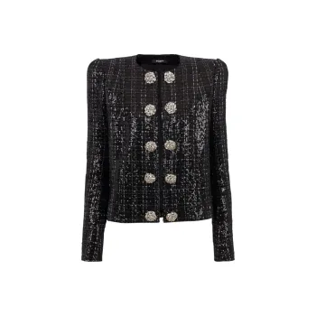 BALMAIN Tweed Sequin Embellished Jacket