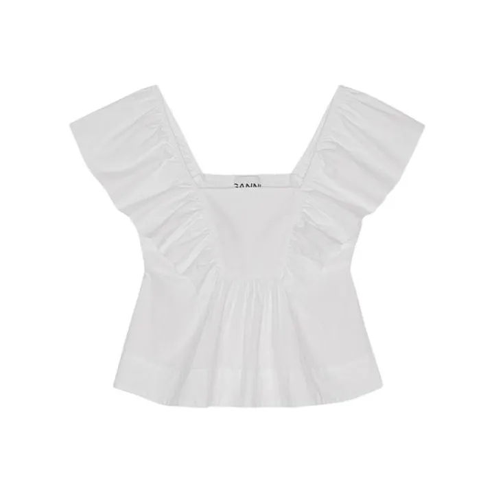GANNI Ruffled Poplin Sleeveless Blouse-0
