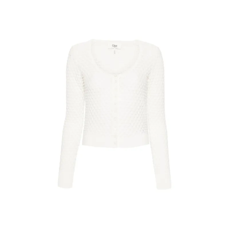 Chloé Scoop neck Pointelle knit Cardigan-0