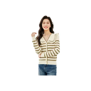 VIMLY Knitwear Women's Apricot Green Stripes