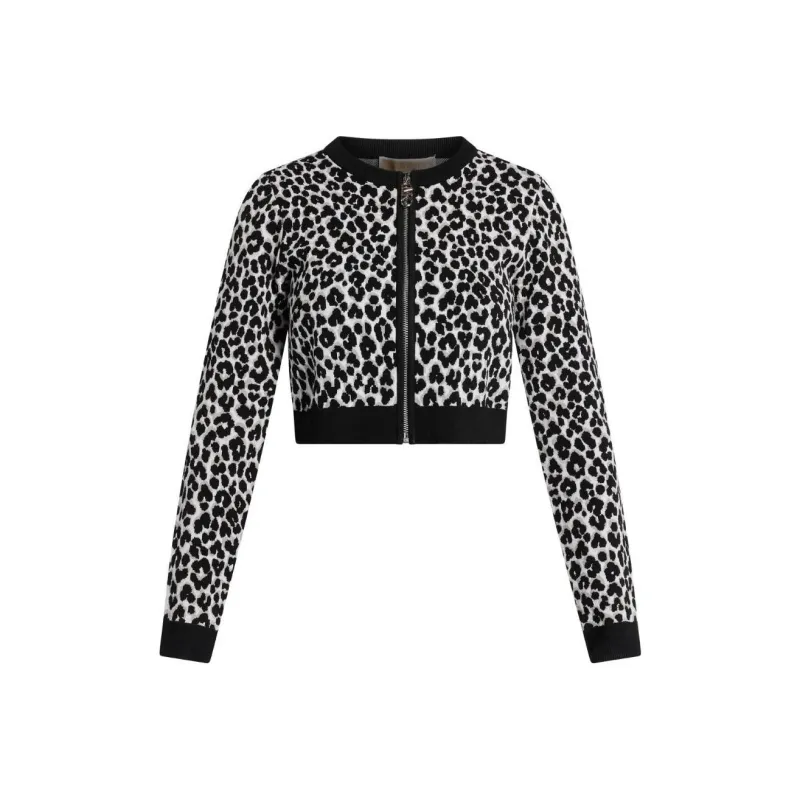 MICHAEL KORS Leopard Jacquard Knit Zip Cardigan-0