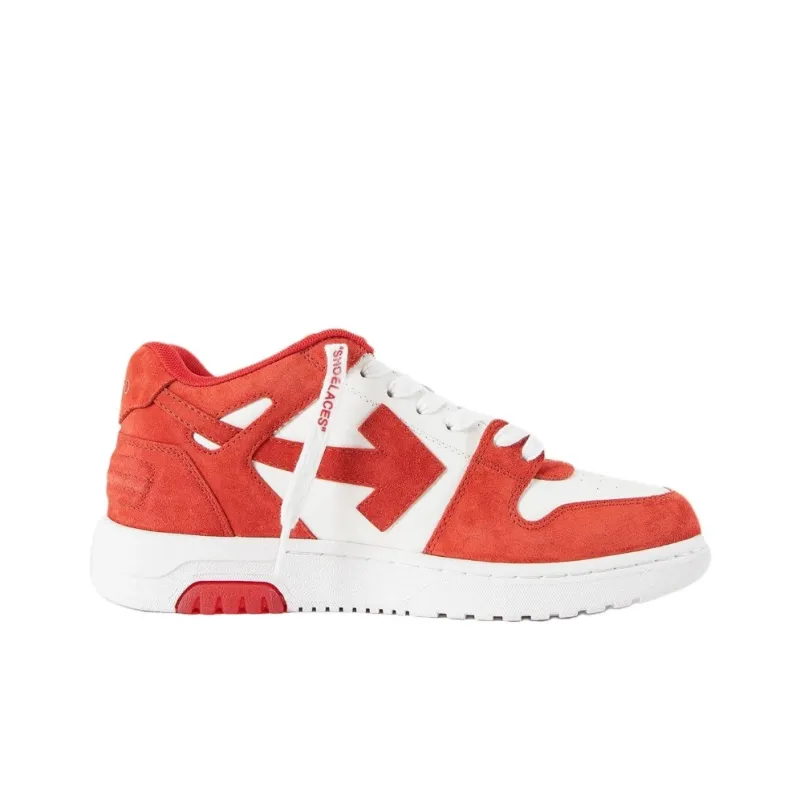 OFF WHITE Out Of Office 'OOO' Low Tops Brick Red White Suede-1