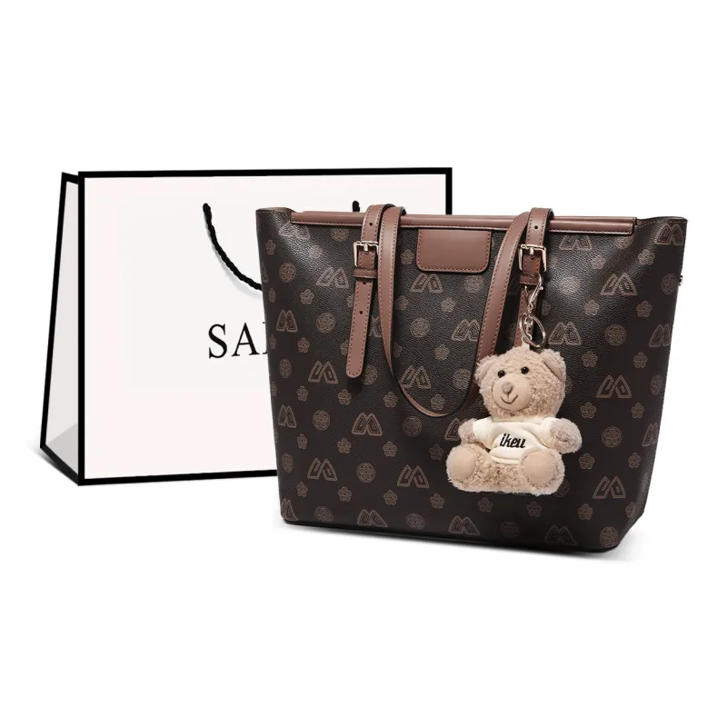 Safiya Synthetic Leather Tote Bag, Shopping Bag, Shoulder Bag Women's Coffee-6