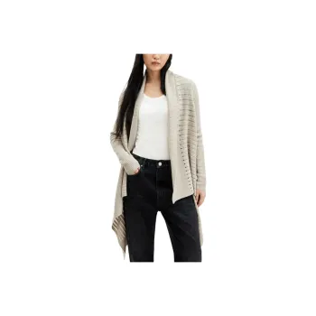 ALLSAINTS Harley Waterfall Open Front Cardigan Knitwear Women's Gray
