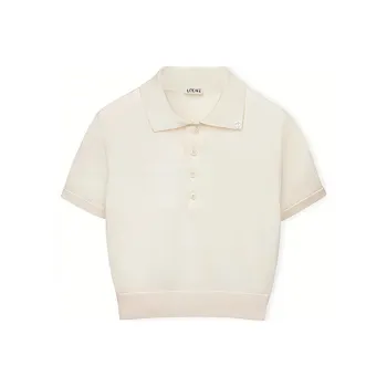 LOEWE Cropped Silk Polo Sweater White