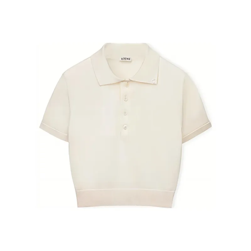 LOEWE Cropped Silk Polo Sweater White-0
