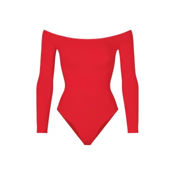 SKIMS ESSENTIAL OFF THE SHOULDER BODYSUIT Bodysuits Women's RED/Red