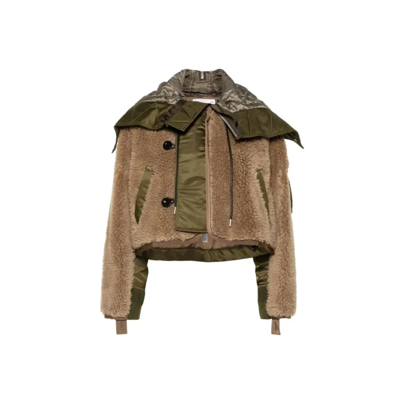 Sacai Faux Shearling Nylon Twill Blouson 'Beige/Olive'-0